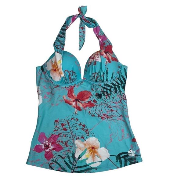 Hapari Womens SPF 50+ Halter Floral Backless Tankini Tank Top Multicolor Medium - Picture 3 of 14